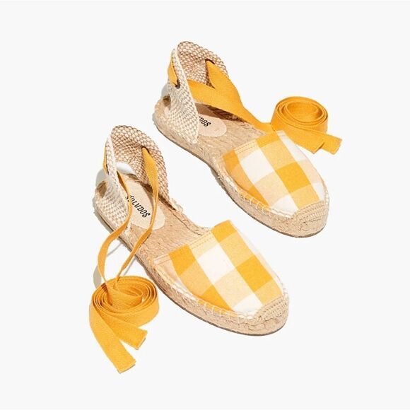Soludos® Lauren Espadrille Sandals in Marigold Gingham Check Size 6 - Picture 1 of 8